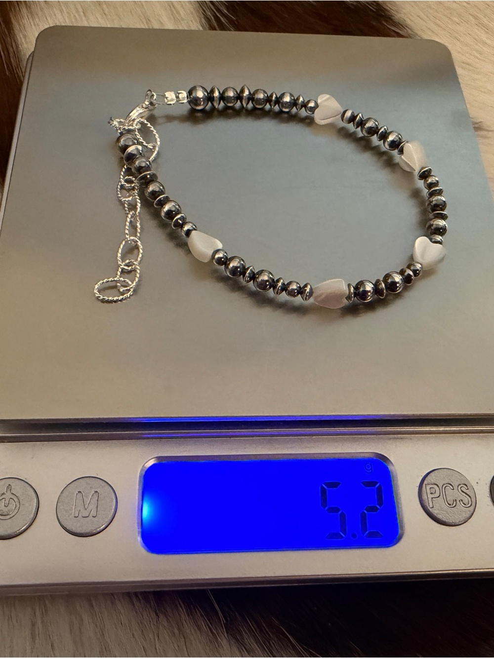 ❤️ Sterling Mother of Pearl Hearts & Desert Pearls 3mm, 4mm, 5mm Bracelet 7+2”L - Picture 9 of 11